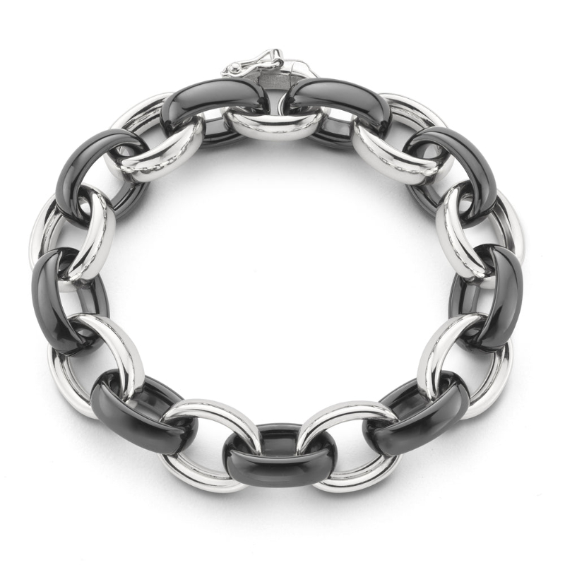 Monica Rich Kosann Sterling Silver And Extra Large Ultra Black Ceramic Alternating Link Bracelet