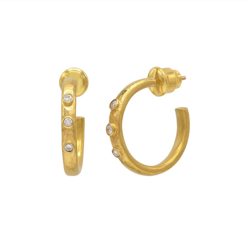 Gurhan 24K And 22K Yellow Gold Diamond Hoop Earrings