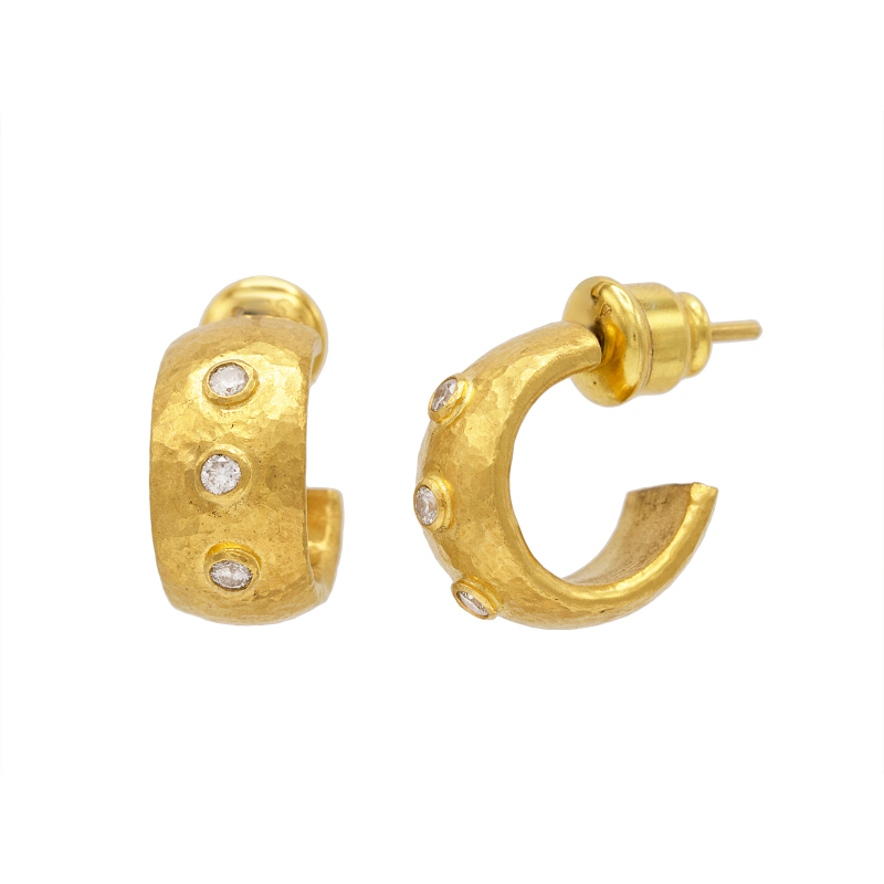 Gurhan 24K And 22K Yellow Gold Small And Wide Diamond Huggie Hoop Earrings