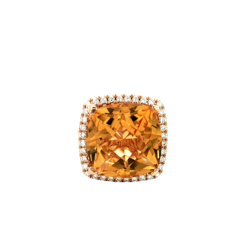 Lisa Nik 18k rose gold Rocks 13mm square citrine ring with round diamonds weighing 0.23 carat total weight