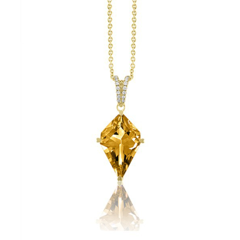 Lisa Nik 18k yellow gold Rocks citrine pendant necklace with diamond bail, 20x13mm citrine with diamonds weighing 0.14 carat total weight, 17"