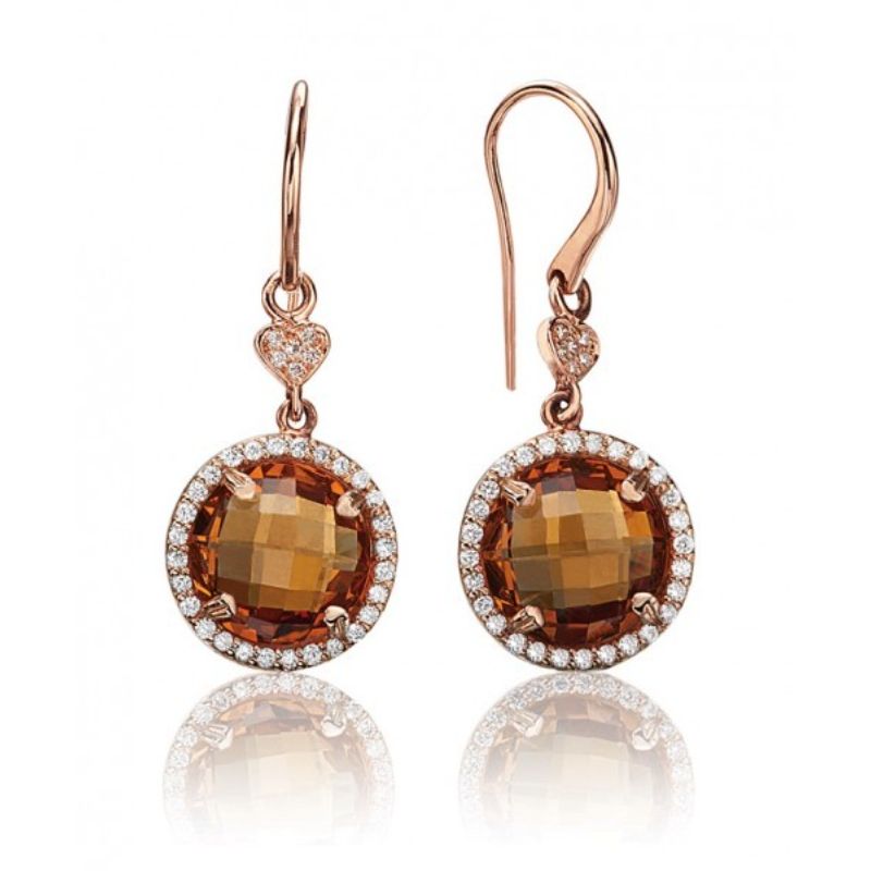Lisa Nik 18k rose gold Rocks 11mm round citrinedrop earrings with diamondsweighing 0.50 carat total weight