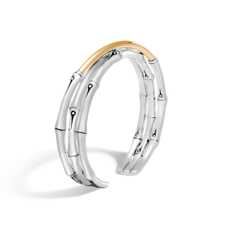 Bamboo 12MM Cuff in Silver and 18K Gold