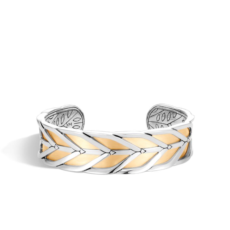 Modern Chain Silver & 18K Yellow Gold Cuff Bracelet