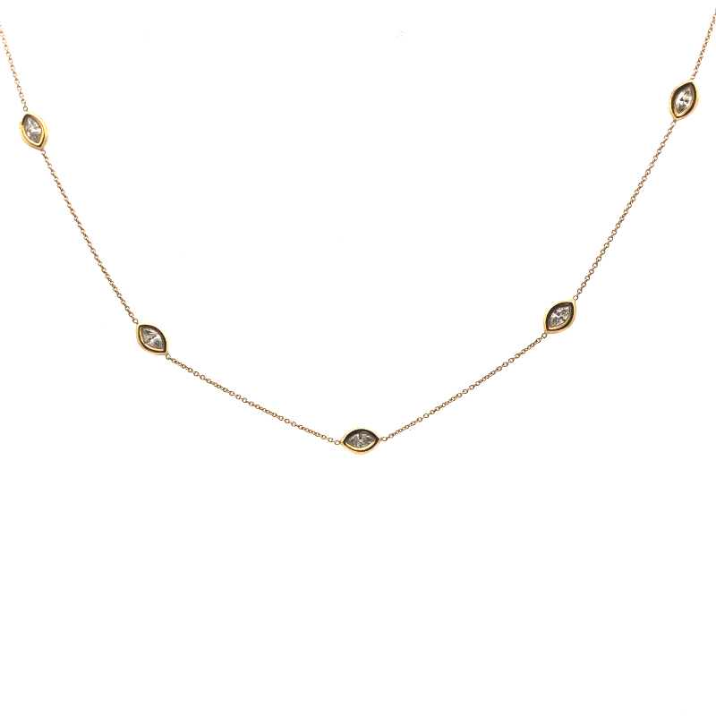 Lisa Nik 18K yellow gold Sparkle diamond by the yard with 5 marquise diamond station necklace with diamonds weighing 0.61 total carat weight