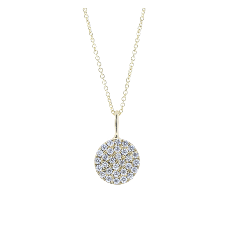 Lisa Nik 18k yellow gold Talisman pave disc pendant necklace with diamonds weighing 0.20 carat total weight, 18"