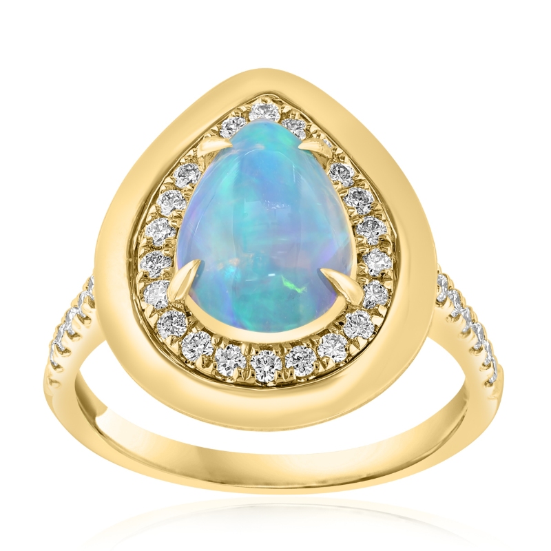 18K Yellow Gold Opal And Diamond Halo Ring