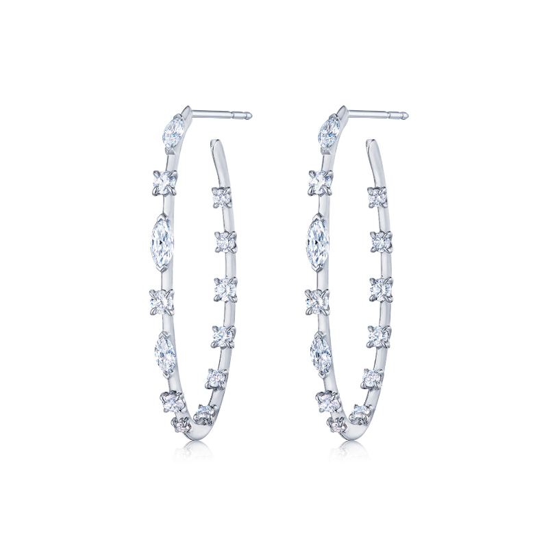 Kwiat Starry Night Hoop Earrings with Round and Marquise Diamonds