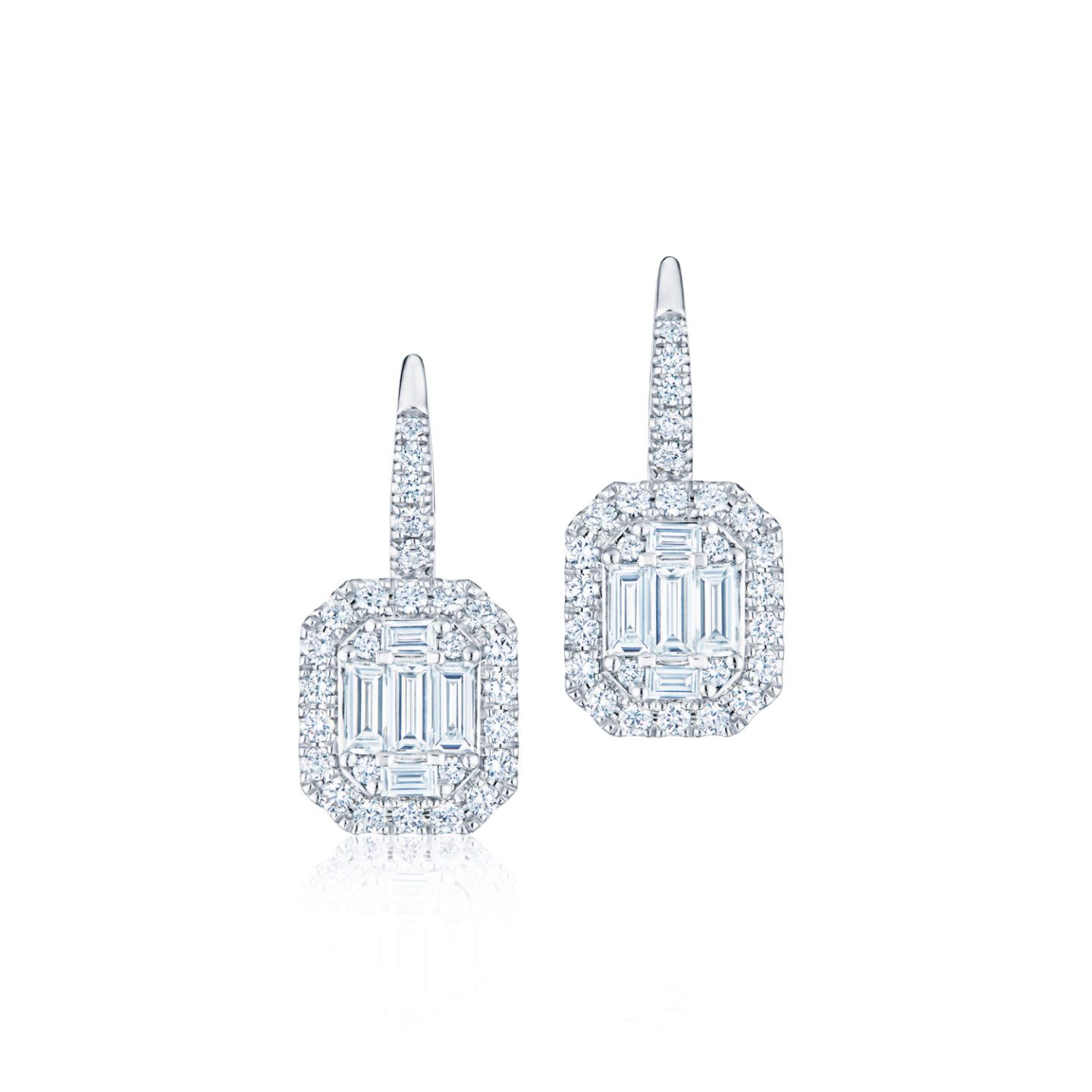 Kwiat Sunburst Emerald Shaped Diamond Drop Earrings