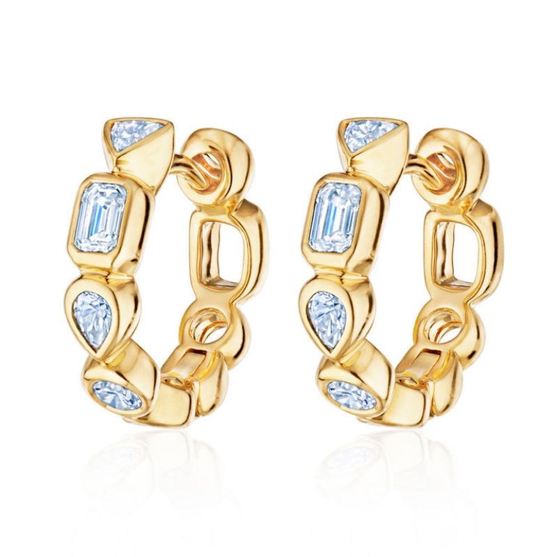 Kwiat Petite Hoop Earrings with Mixed Shape Diamonds