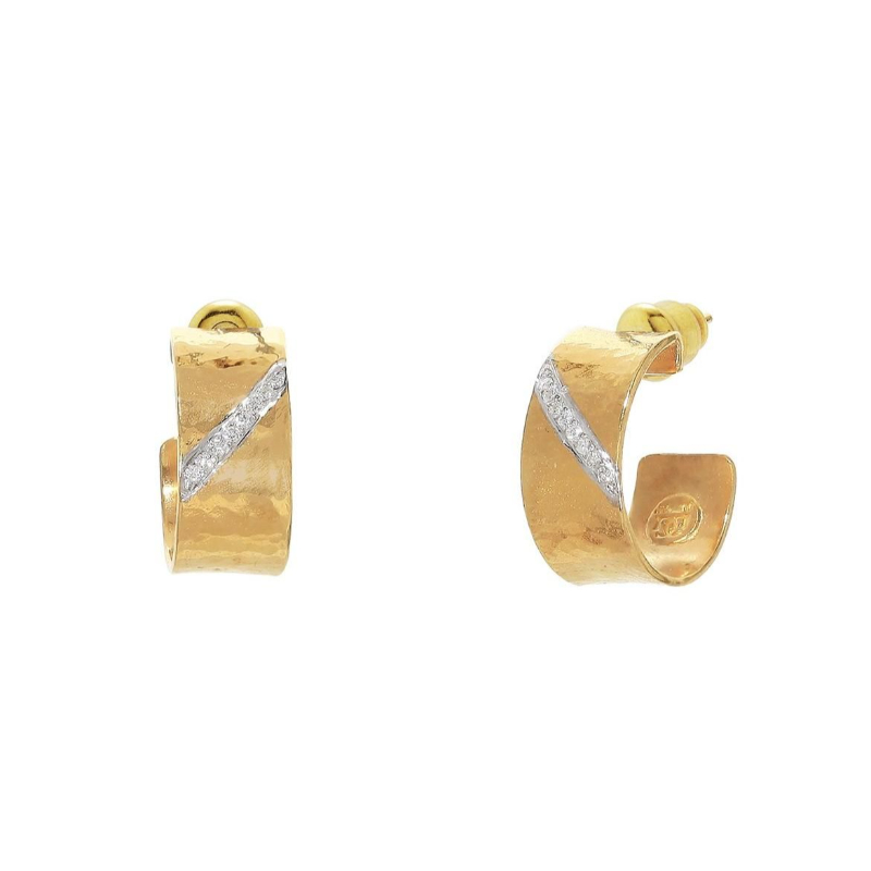 Gurhan 22K Yellow And 18K White Rhodium Plated Gold Small Diamond Hoop Earrings