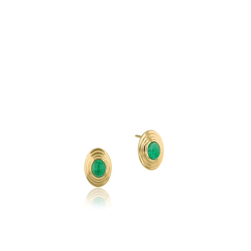 Phillips House 18K Yellow Gold Muzo Emerald Cabochon N-S Oval Studs Earrings