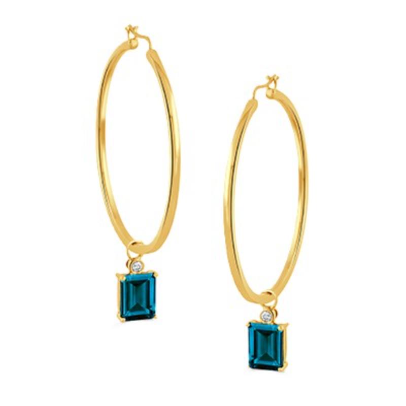 18K Yellow Gold London Blue Hoop Earrings