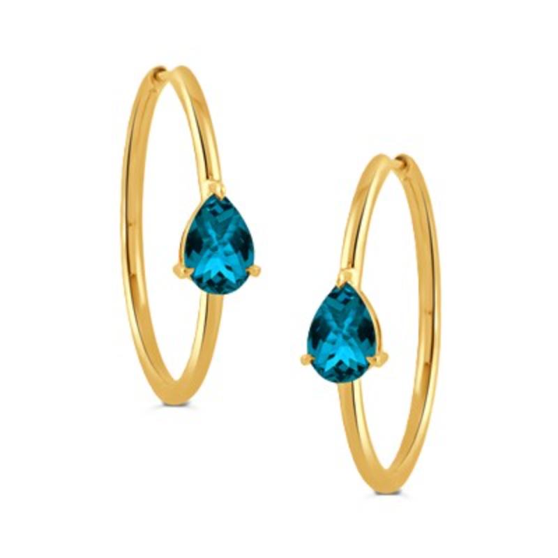 18K Yellow Gold London Blue Hoop Earrings