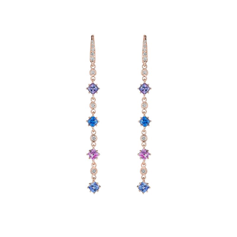 Penny Preville 18K Rose Gold Short Cushion Cut Rainbowsapphire And Diamond Drop Earrings