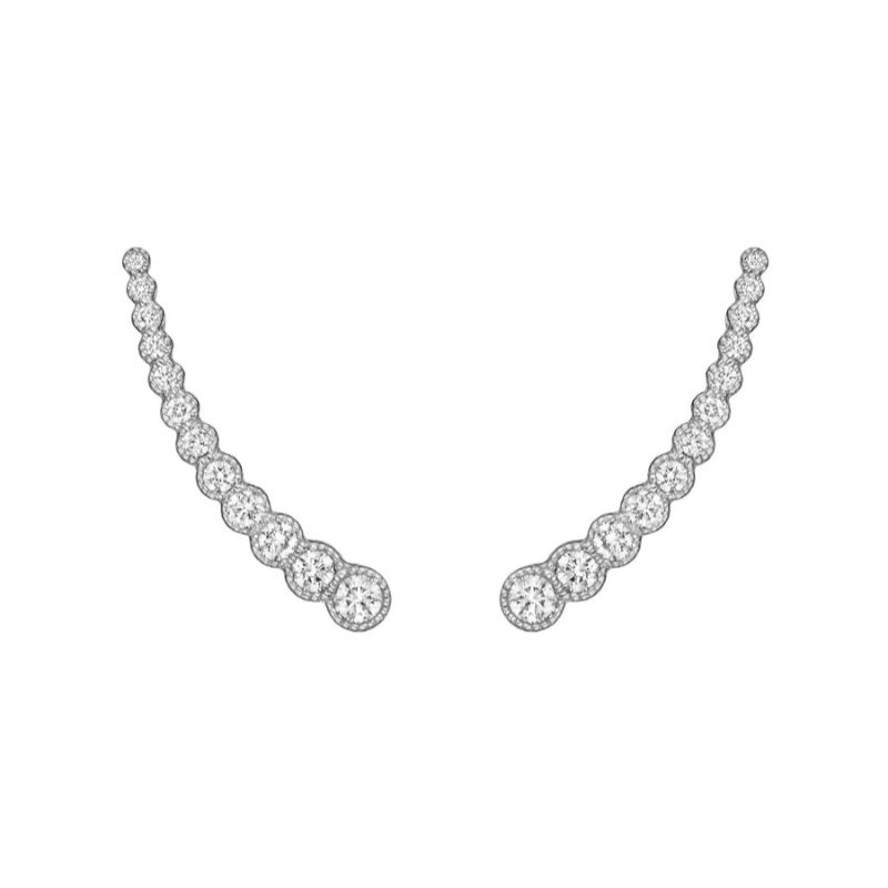 Penny Preville 18K White Gold Rhodium Plated Curved Diamond Earrings