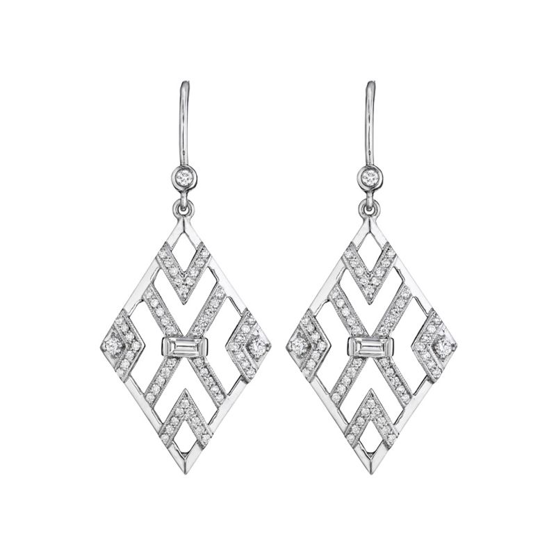 Penny Preville 18K White Gold Rhodium Plated Deco Baguette Cut Out Diamond Earrings