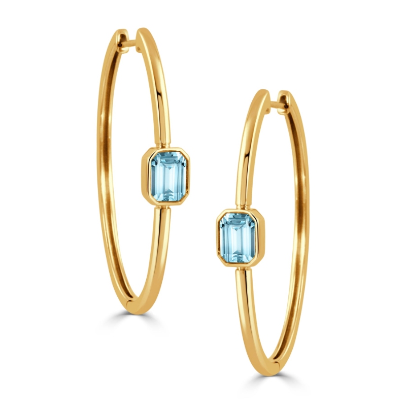 18K Yellow Gold Sky Blue Hoop Earrings