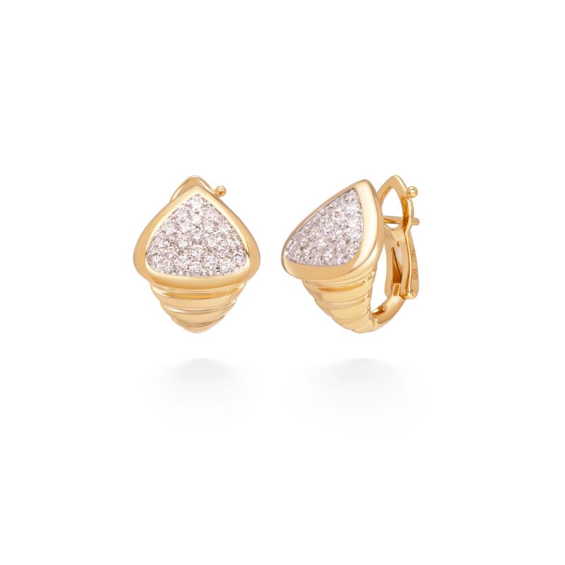 18K Yellow Gold Trisola Pave Earrings