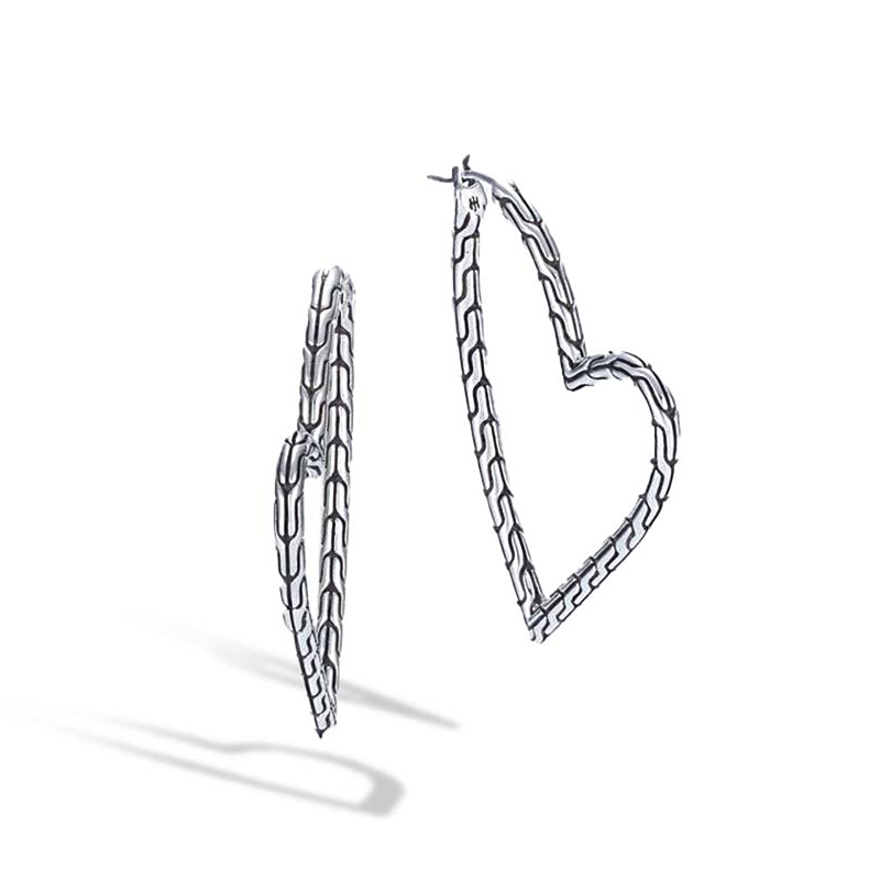Classic Chain Manah Sterling SIlver Heart Hoop Earrings