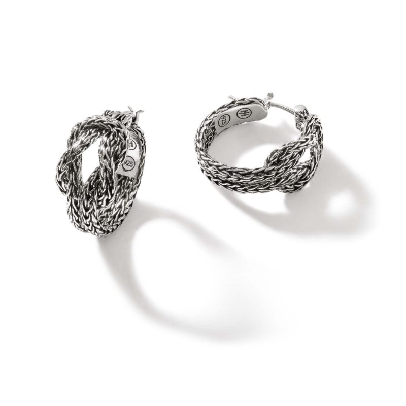 Sterling Silver Classic Chain Love Knot Hoop Earrings