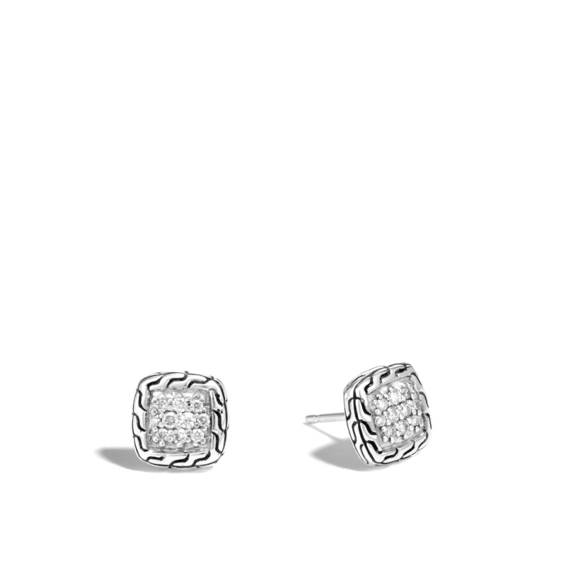 John Hardy sterling silver Classic Chain stud earrings with diamonds, 9.5x9.5mm earrings with diamonds weighing 0.21 carat total weight