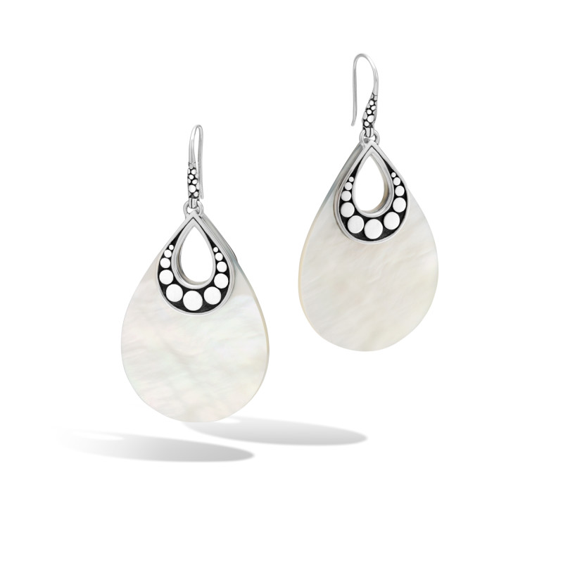 Dot Silver Earrings on French wire with Mother of Pearl