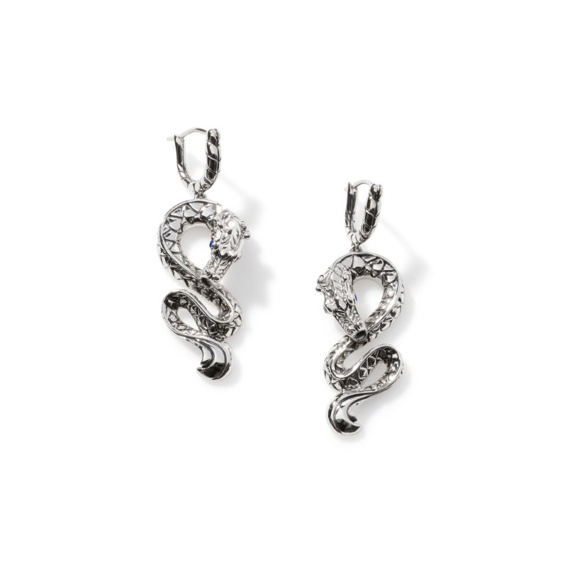 John Hardy sterling silver Legends Naga drop earrings with blue sapphires, 45.5mm earrings