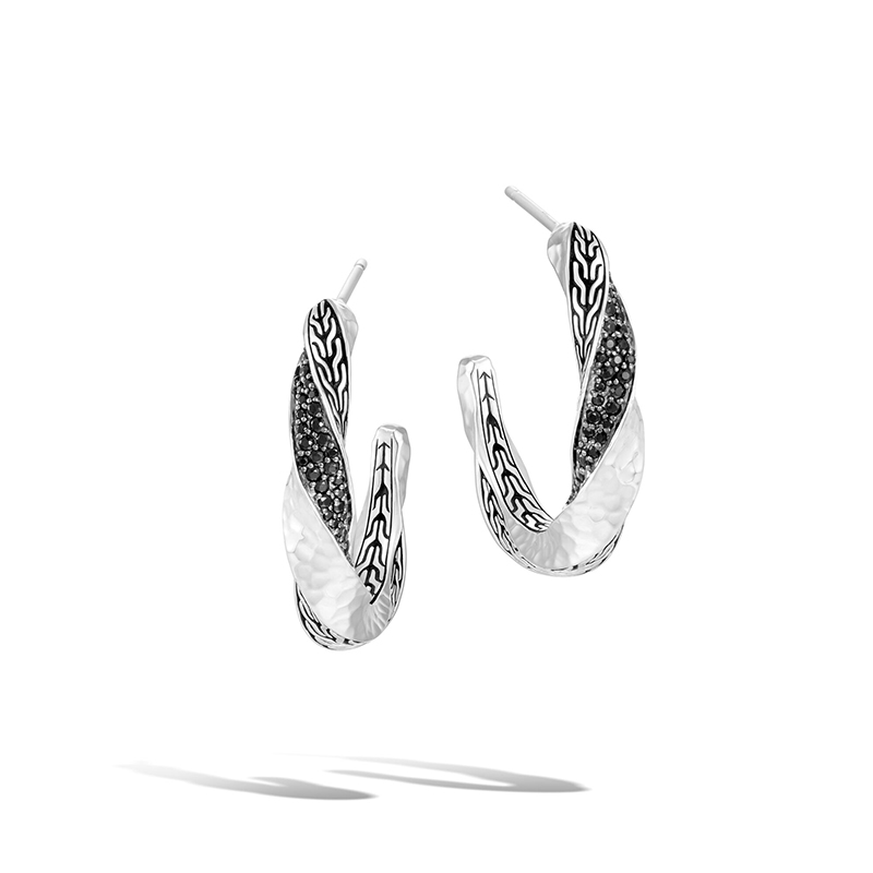 Classic Chain Twisted Hammered Hoop Earrings