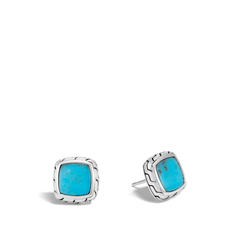 Classic Chain Stud Earring in Silver with Gemstone