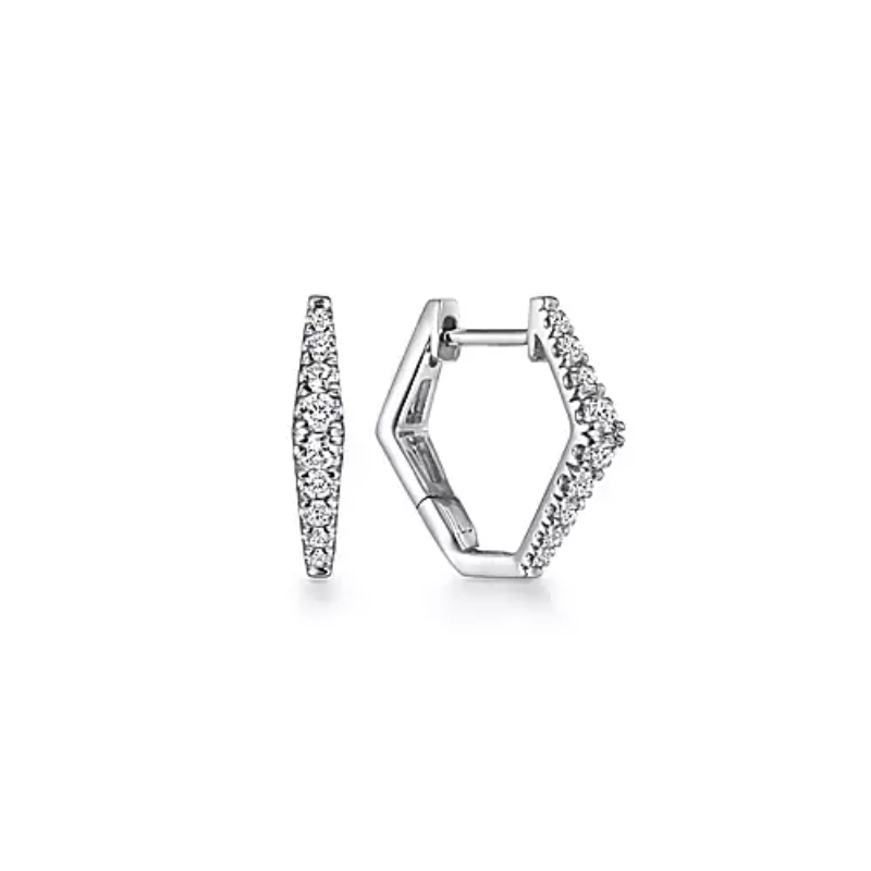 Gabriel & Co 18K White Gold Rhodium Plated Lusso 15mm Hexagon Diamond Huggie Hoop Earrings
