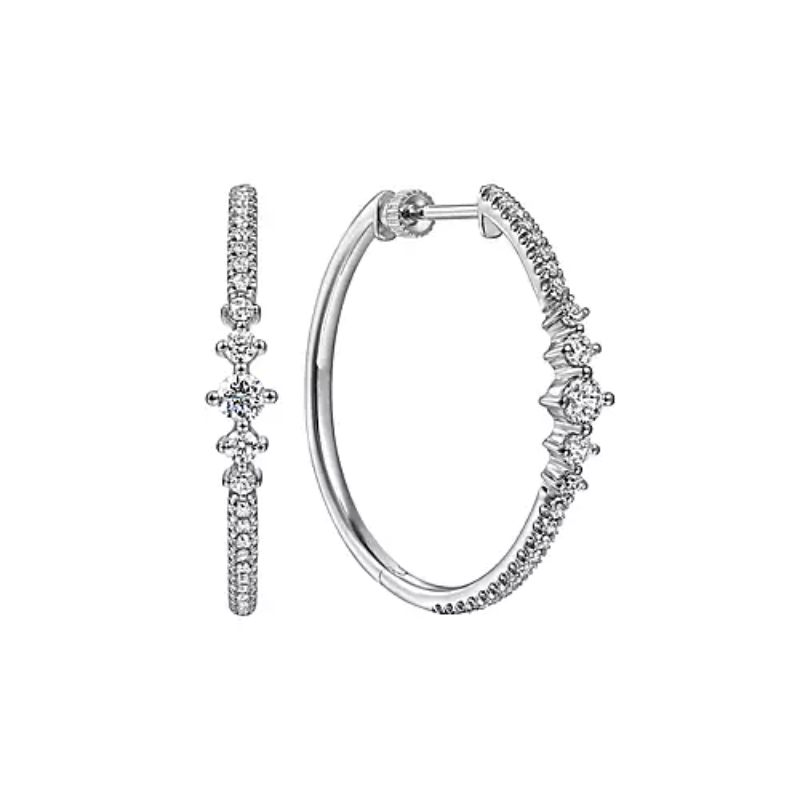 Gabriel & Co 18K White Gold Rhodium Plated Lusso 30mm Classic Diamond Hoop Earrings