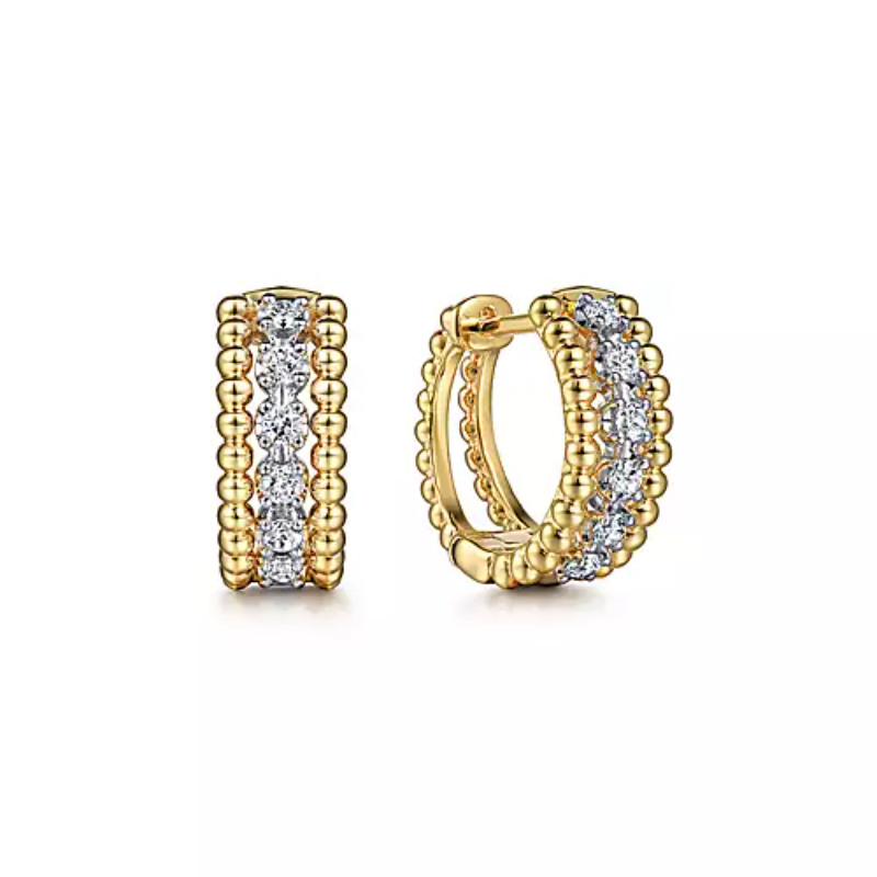 Gabriel & Co 18K Yellow Gold And 18K White Gold Rhodium Plated Bujuka Pave Diamond Huggie Hoop Earrings