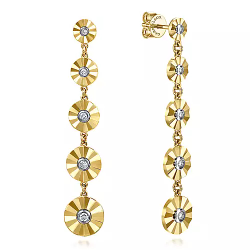 Gabriel & Co 18K Yellow Gold And 18K White Gold Rhodium Plated Bujukan 50.5mm Drop Earrings