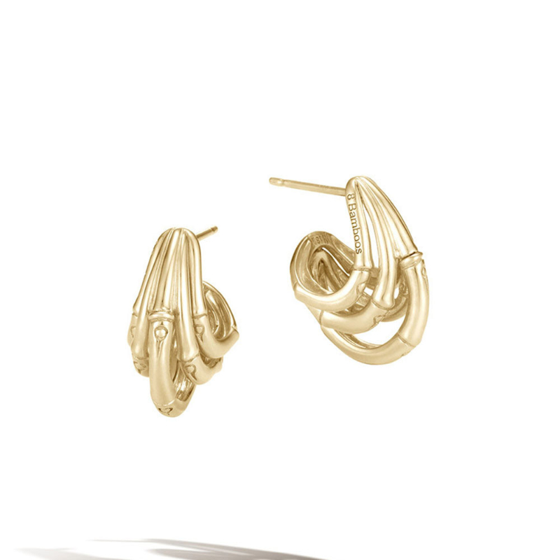 18K Yellow Gold Bamboo J Hoop Earrings