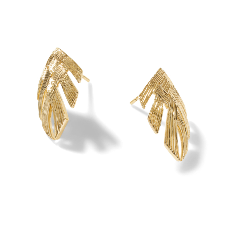 18K Yellow Gold Bamboo Leaf Gold Earrings