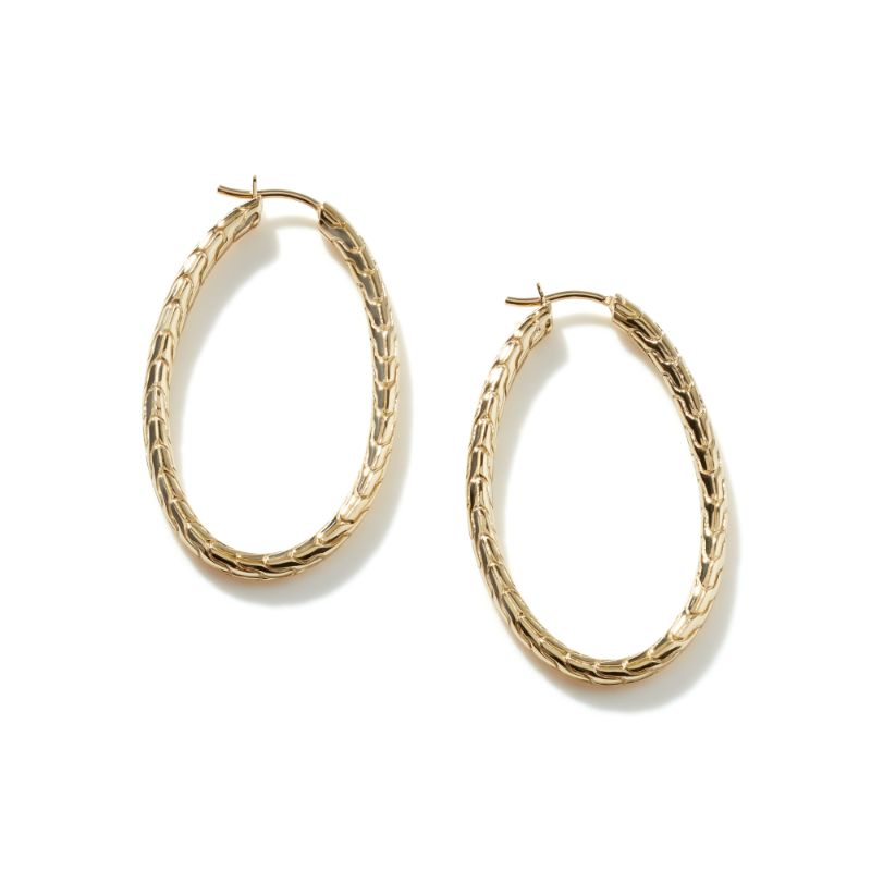 John Hardy 18k yellow gold Classic Chain oval hoop earrings, 41mm earrings with snap lock