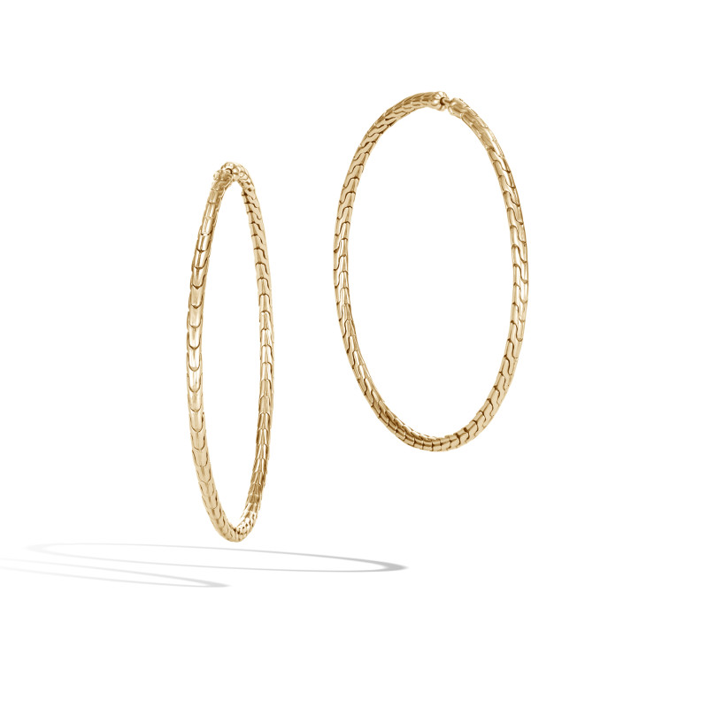 John Hardy 18k yellow gold Classic Chain large hoop earrings with full closure, 51.5mm earrings with post back