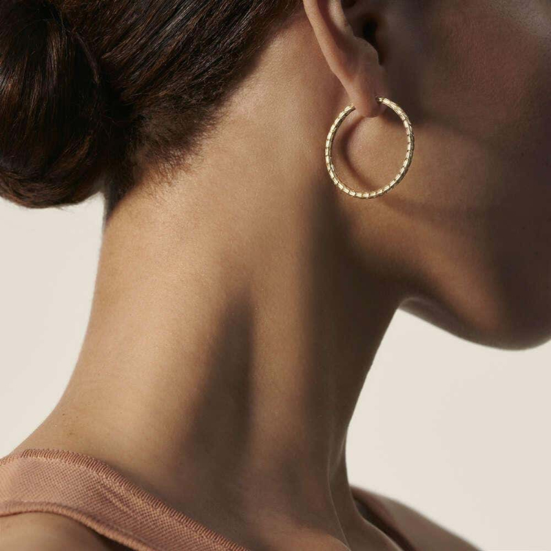 18K Yellow Gold Classic Chain Medium Hoop Earrings