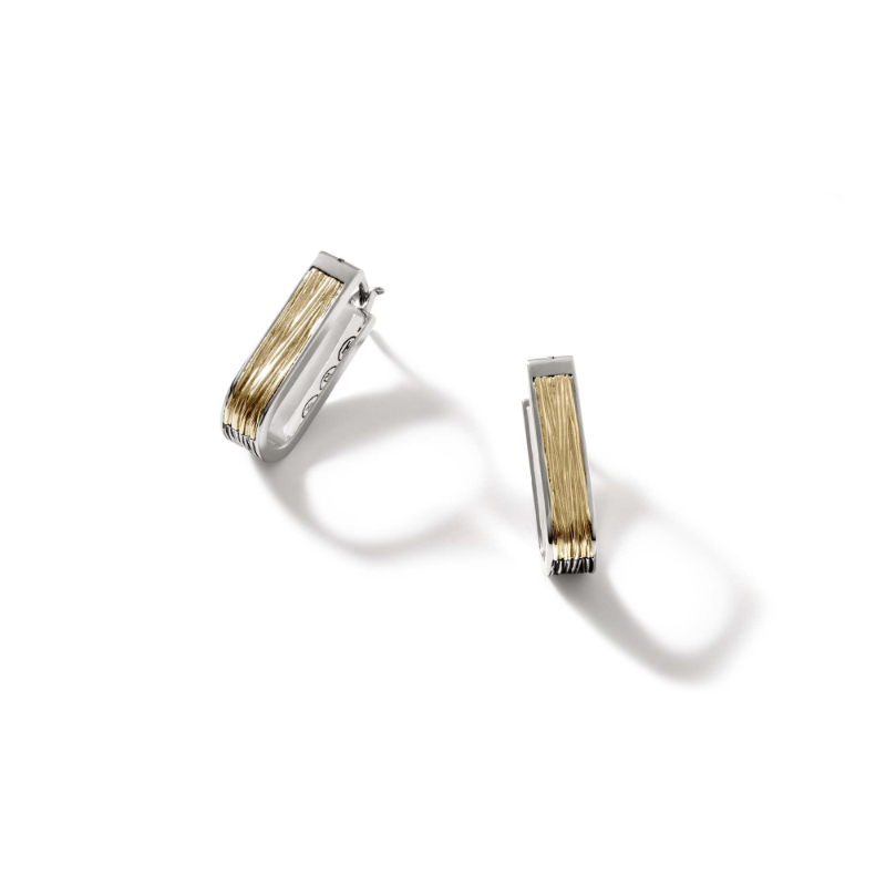 Sterling Silver And 18K Yellow Gold Bamboo Huggie Hoop Earrings