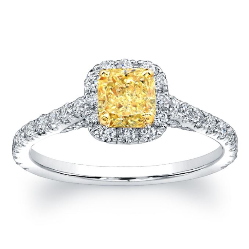 Norman Silverman Platinum And 18K Yellow Gold Yellow And White Diamond Ring