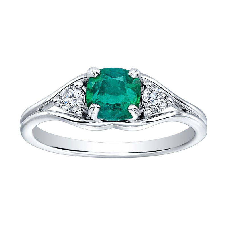 Norman Silverman 18K White Gold Emerald And Diamond 3 Stone Ring