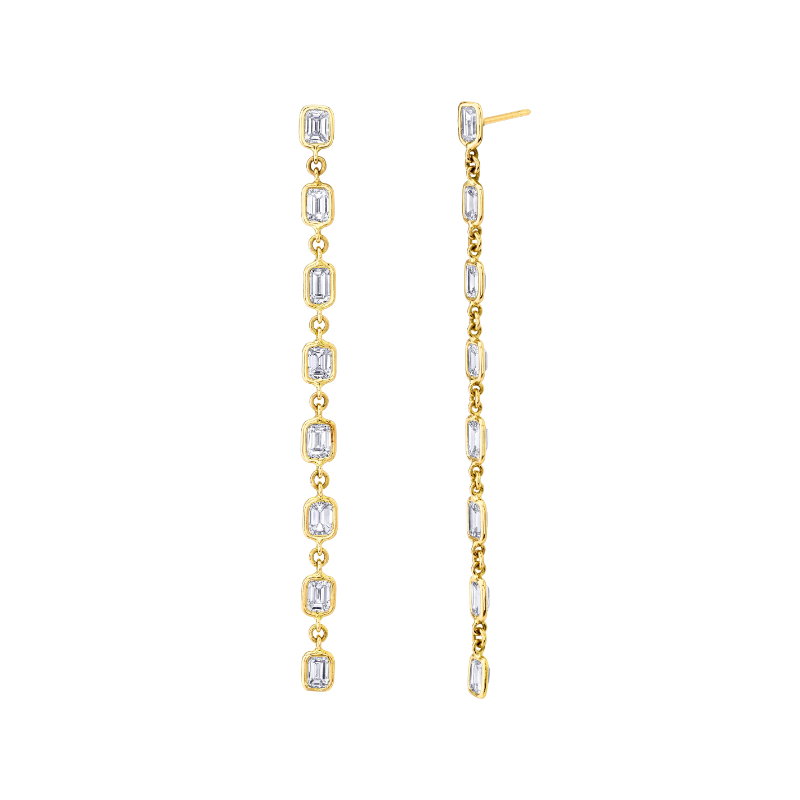 Norman Silverman 18K Yellow Gold Emerald Cut Diamond Drop Earrings