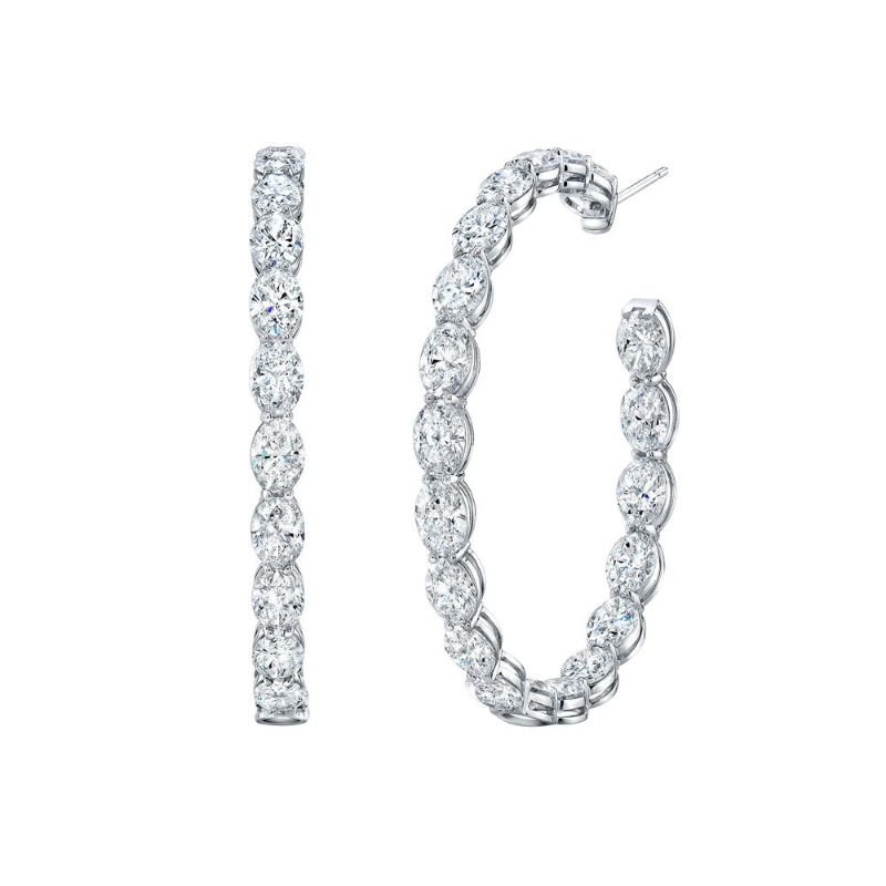 Norman Silverman 18K White Gold Rhodium Plated Oval Cut Diamond Hoop Earrings