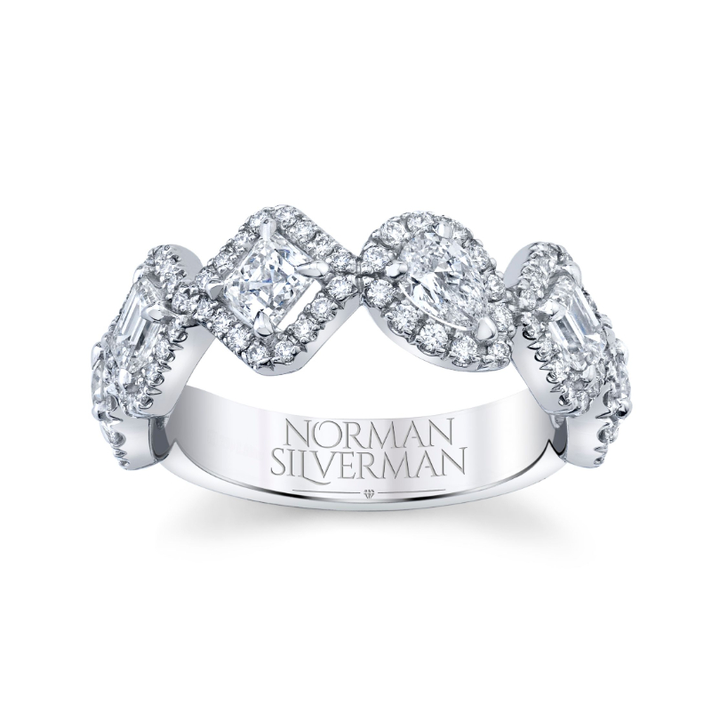 Norman Silverman 18K White Gold Rhodium Plated Fancy Shape Diamond Band