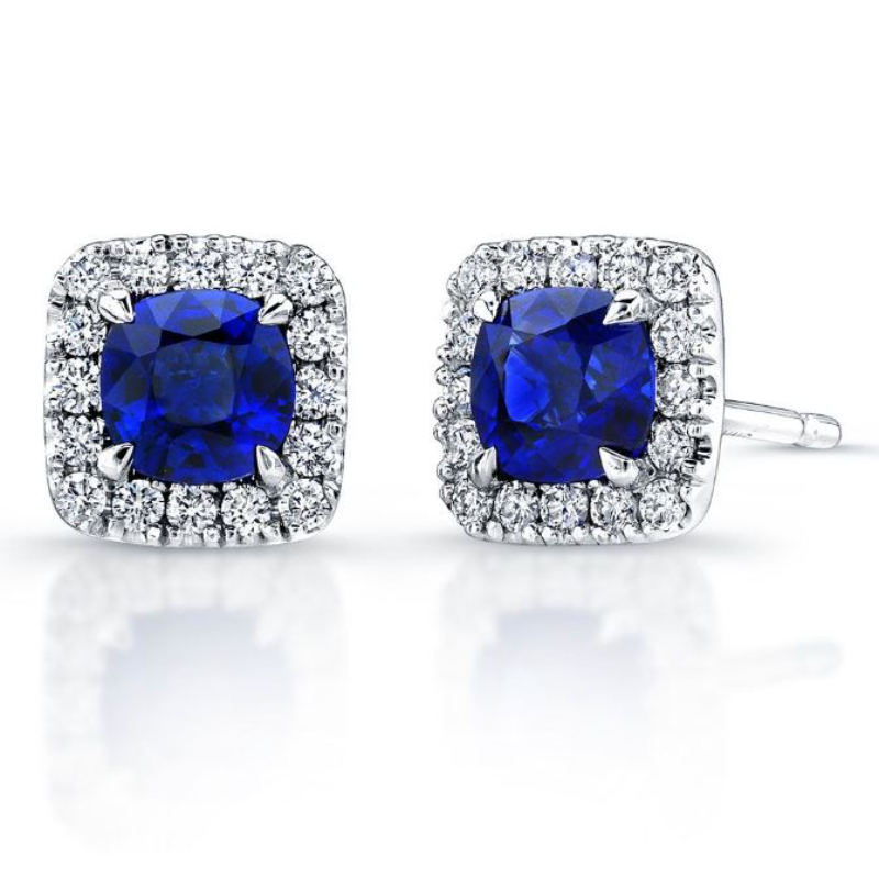 Norman Silverman 18K White Gold Rhodium Plated Sapphire And Diamond Halo Stud Earrings