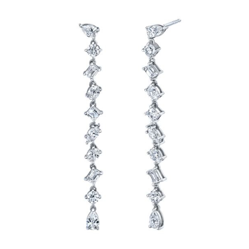 Norman Silverman 18K White Gold Rhodium Plated Fancy Shape Diamond Drop Earrings