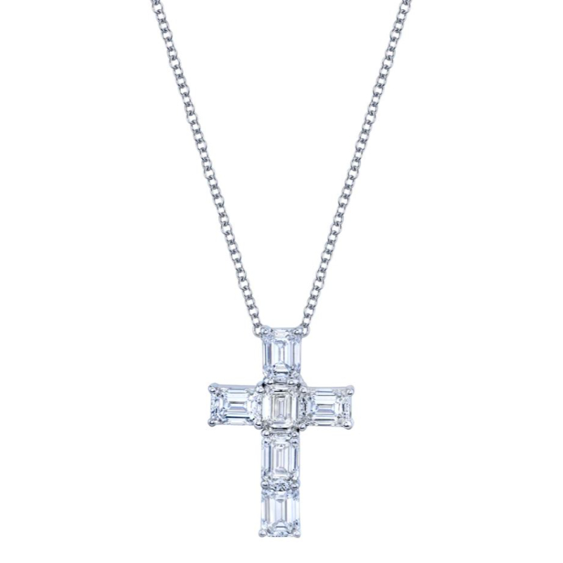Norman Silverman 18K White Gold Rhodium Plated Cross Pendant Necklace