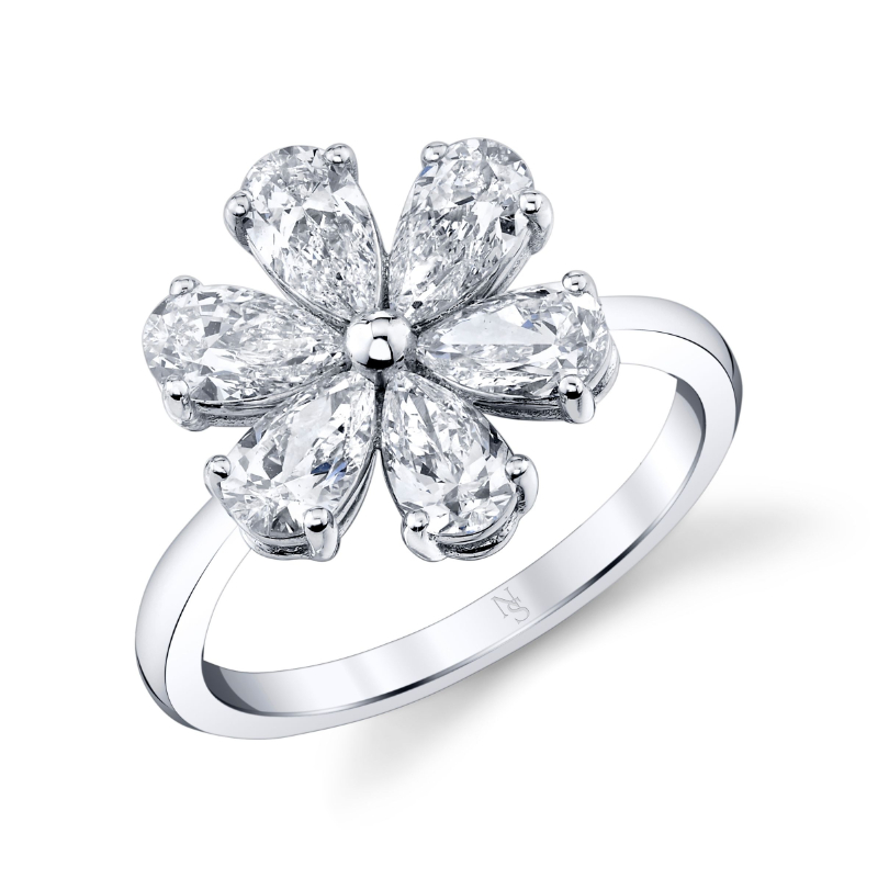 Norman Silverman 18K White Gold Rhodium Plated Diamond Flower Ring