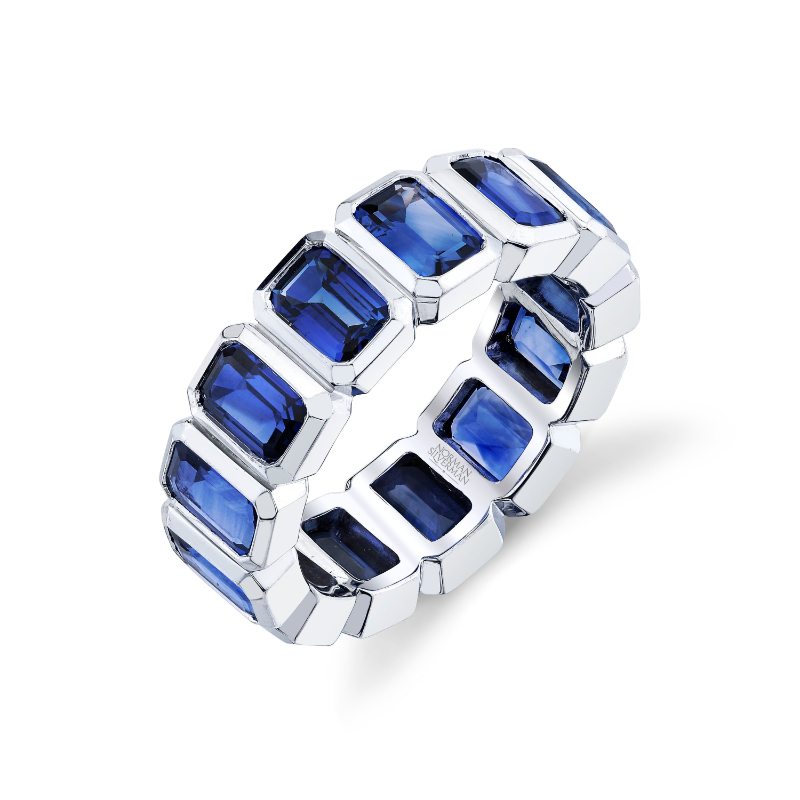 Norman Silverman 18K White Gold Rhodium Plated Sapphire Eternity Band